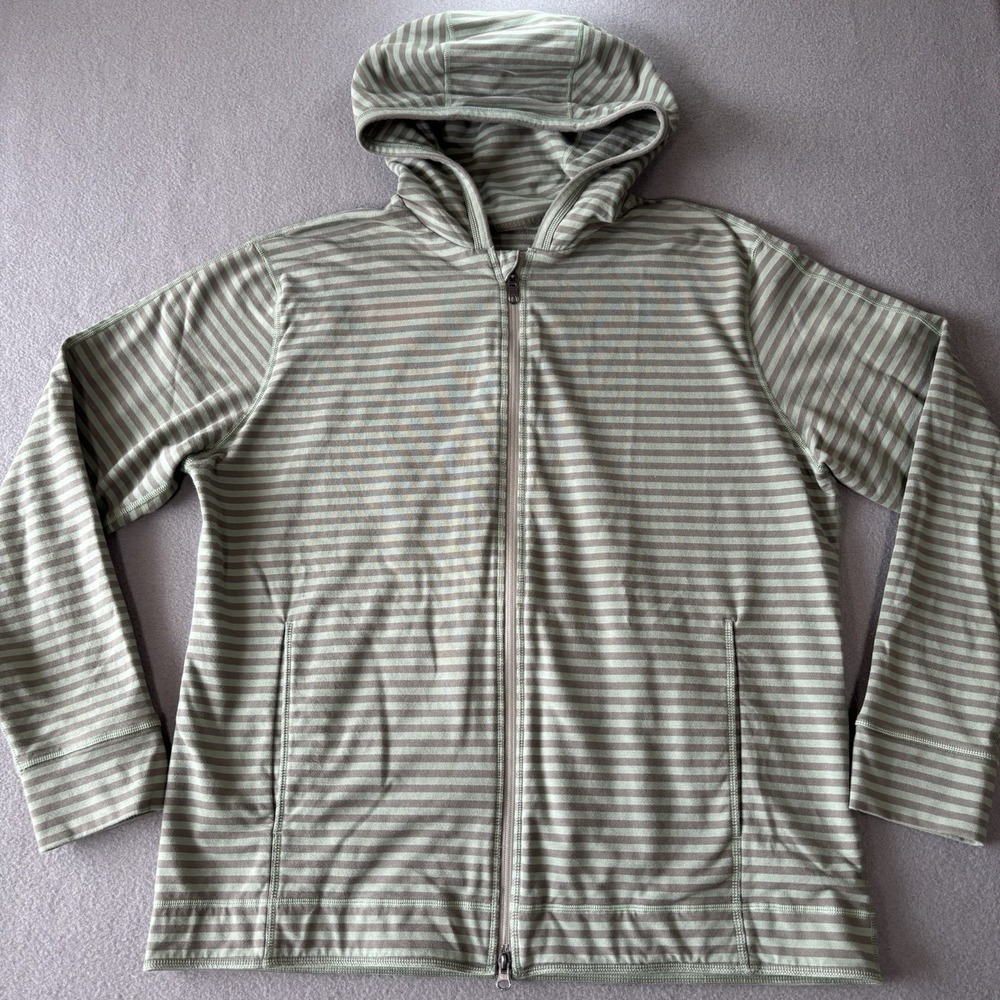 LULULEMON Rival Hoodie Men's XXL Green Gray Striped Full Zip Jacket French Terry